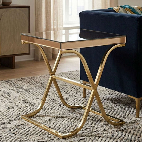 Orsina Side Table with Gold Frame and Glass Top for Modern Living Room Decor