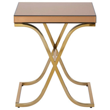 Orsina Side Table with a sleek gold metal base and a stylish rectangular top