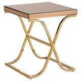 Orsina Side Table with a sleek gold frame and a stylish glass top for modern living spaces