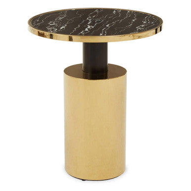 Orsina Side Table with Round Black Marble Top and Gold Metal Base for Modern Interiors