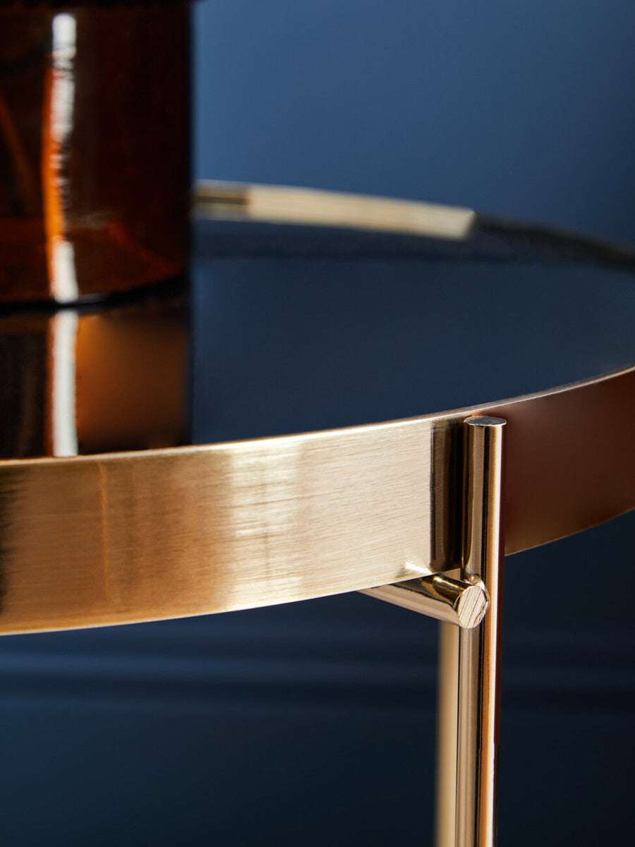 Orsina Gold Accent Side Table with Sleek Design and Glossy Black Surface