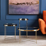 Set of three stylish Orsina side tables with gold frames and glass tops for modern decor