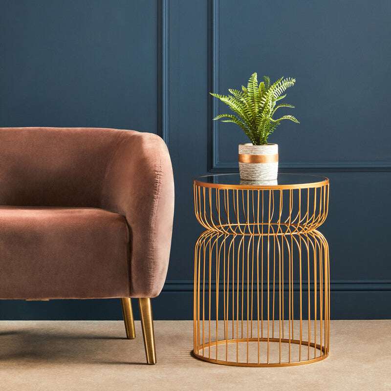 Avantis Gold Metal Wireframe Round Side Table Orsina