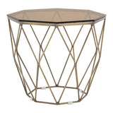 Orsina Hexagonal Side Table with Glass Top and Gold Metal Frame for Modern Interiors