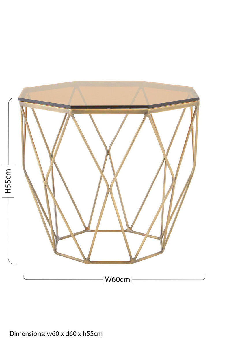 Orsina Side Table with Gold Wire Frame and Glass Top, Hexagonal Design for Modern Interiors