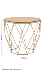 Orsina Side Table with Gold Wire Frame and Glass Top, Hexagonal Design for Modern Interiors