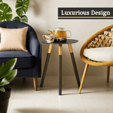 Orsina Side Table with a sleek design next to comfortable chairs and stylish decor