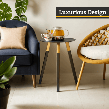 Orsina Side Table with a sleek design next to comfortable chairs and stylish decor