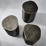 Set of three modern side tables in a brushed metal finish perfect for contemporary living spaces