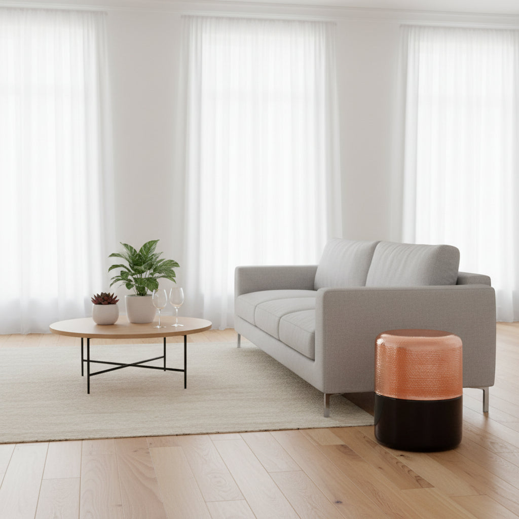 Orsina Side Table with a modern design, featuring a wooden top and sleek metal legs in a stylish living room