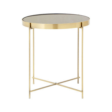 Elegant Orsina Side Table with a gold finish and mirrored top, perfect for living room decor