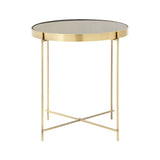 Elegant Orsina Side Table with a gold finish and mirrored top, perfect for living room decor