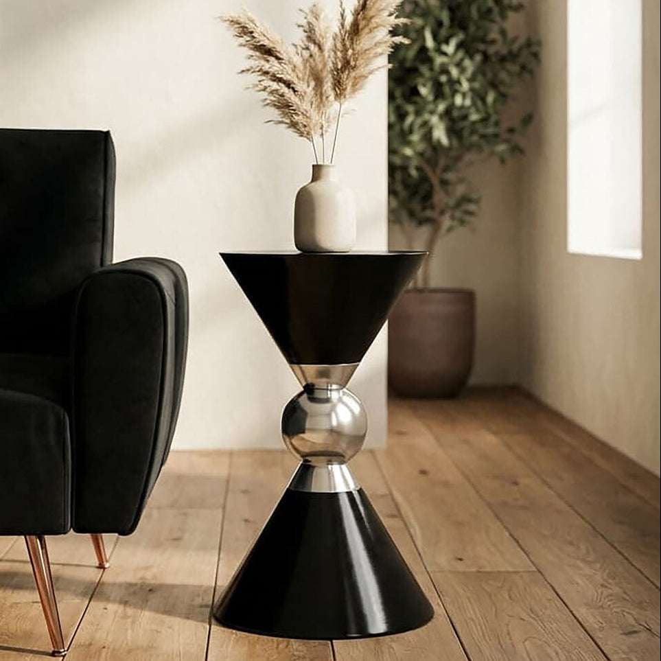 Stylish Orsina Side Table with a sleek black design and chrome accent for modern interiors