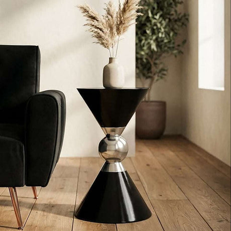 Stylish Orsina Side Table with a sleek black design and chrome accent for modern interiors