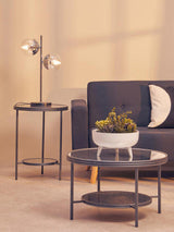 Orsina Side Tables with Stylish Design, Featuring Glass Tops and Elegant Black Metal Frames