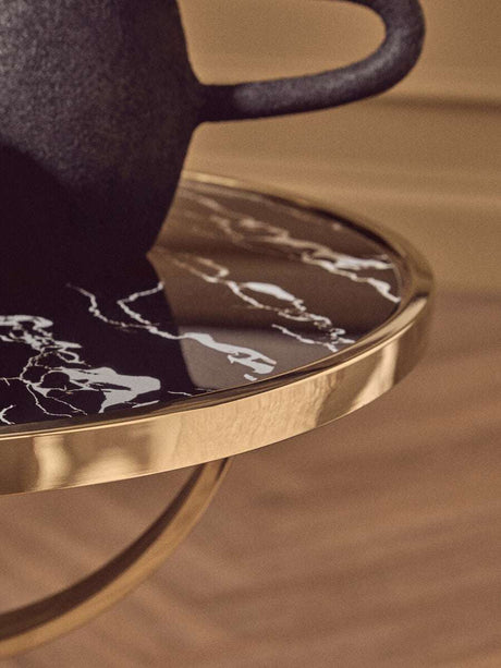 Stylish Orsina Side Table with a Black Marble Top and Elegant Gold Trim for Modern Living Spaces