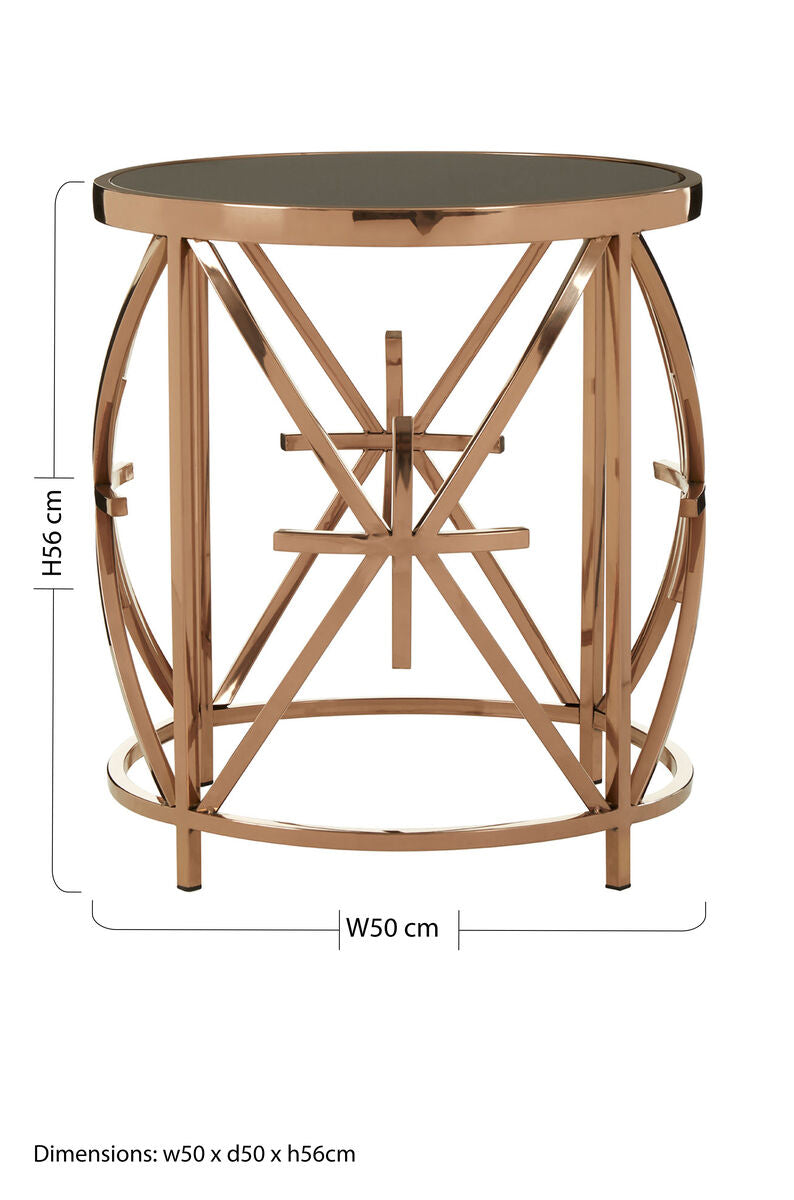 Orsina Side Table with a Modern Design and Rose Gold Frame, 50cm Diameter and 56cm Height