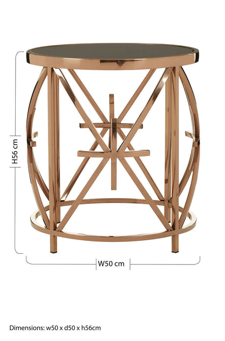Orsina Side Table with a Modern Design and Rose Gold Frame, 50cm Diameter and 56cm Height