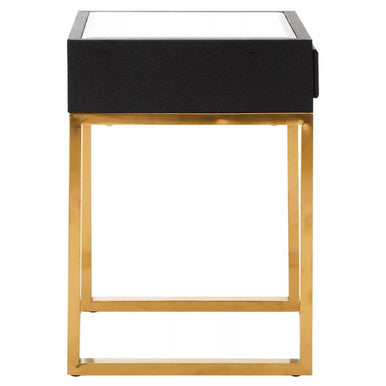 Orsina Side Table with Black Leather Finish and Gold Metal Legs for Modern Interiors