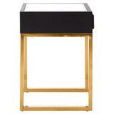 Orsina Side Table with Black Leather Finish and Gold Metal Legs for Modern Interiors