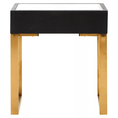Orsina Black Side Table with Gold Metal Legs and Glass Top for Modern Bedrooms