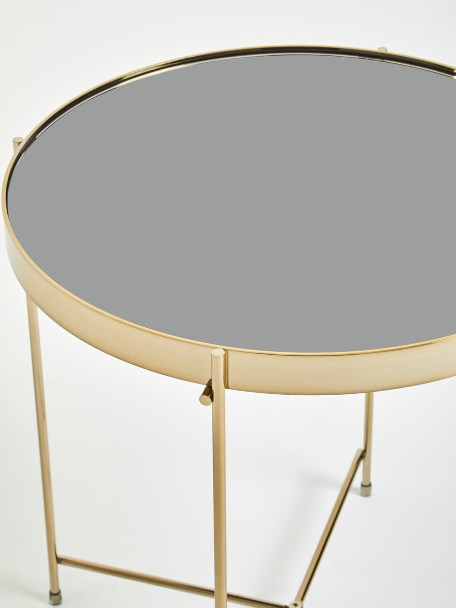 Orsina Side Table with a round glass top and gold metal frame for modern home decor