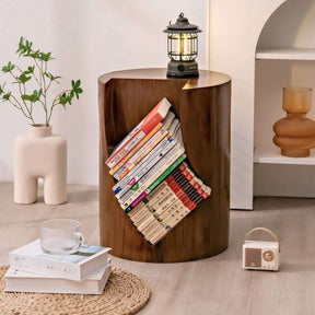 Nisu Home Wooden Side Table with Unique Book Design and Lantern, Perfect for Living Rooms