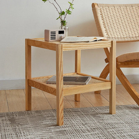 Nisu Home Modern Wooden Side Table with Two Shelves and Natural Finish for Stylish Home Decor