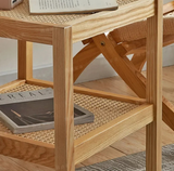 Nisu Home Wooden Side Table with Rattan Shelves and Modern Minimalist Design for Living Spaces