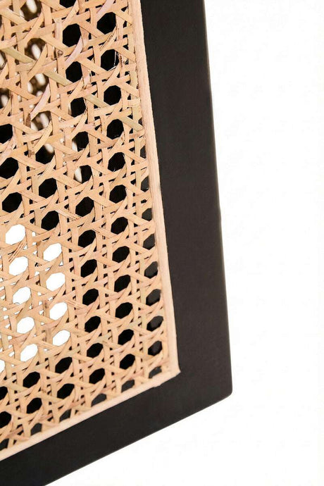 Orsina Side Table featuring a woven rattan design and sleek black frame for modern interiors