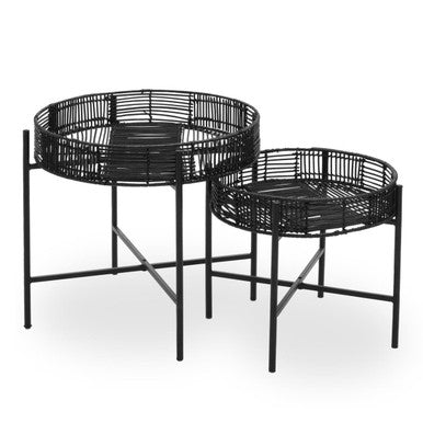 Orsina Black Woven Side Tables in Different Sizes with Metal Frames for Modern Interiors