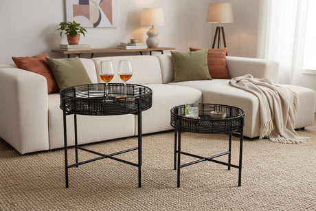 Orsina side tables in black wire design, perfect for modern living room decor