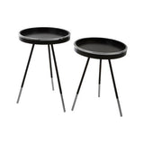 Orsina Modern Black Side Tables with Round Trays and Sleek Metal Legs