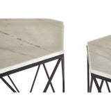 Arcana Marble and Black Metal Set Of Two Hexagonal Side Tables Orsina