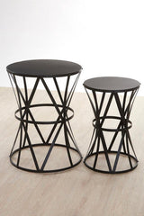 Avantis Set Of 2 Cross Design Black Side Tables Orsina