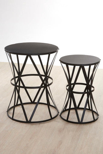 Avantis Set Of 2 Cross Design Black Side Tables Orsina