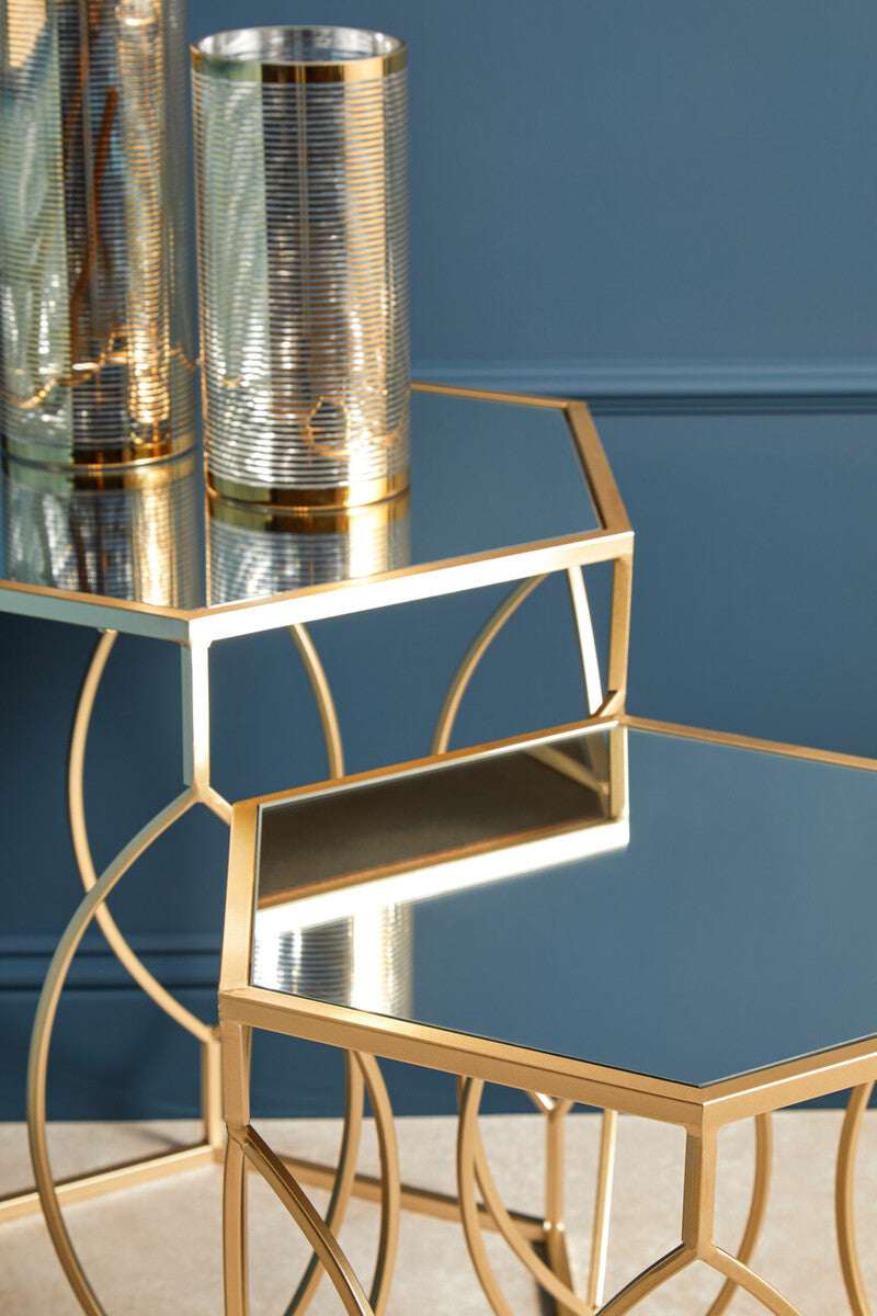 Avantis Set Of 2 Hexagon Champagne Finish Side Tables Orsina