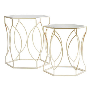 Avantis Set Of 2 Hexagon Champagne Finish Side Tables Orsina