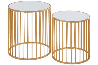 Avantis Gold and Mirror Top Set of 2 Round Side Tables Orsina