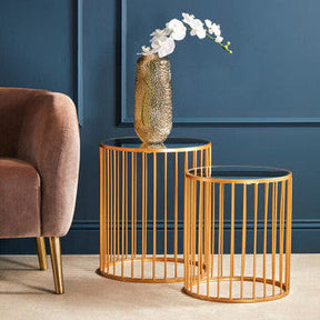 Avantis Gold and Mirror Top Set of 2 Round Side Tables Orsina