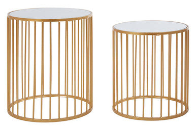 Avantis Gold and Mirror Top Set of 2 Round Side Tables Orsina