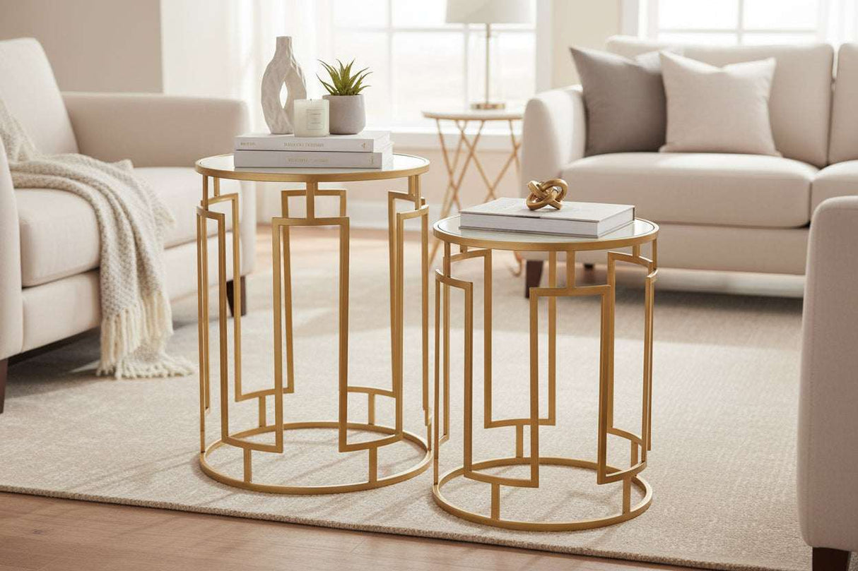 Avantis Set Of 2 Mirrored Top Round Side Tables Orsina