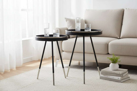 Modern Orsina Side Tables in Black with Glass Top and Thin Metal Legs, Ideal for Living Room Decor