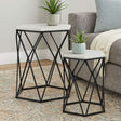 Arcana Marble and Black Metal Set Of Two Hexagonal Side Tables Orsina