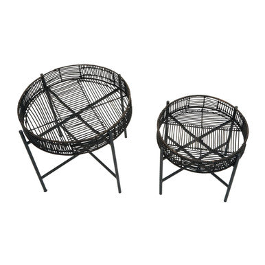 Orsina set of stylish side tables in black wicker design, perfect for modern home decor