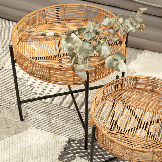 Orsina Side Tables made of rattan with a modern design and metal legs, perfect for indoor decor