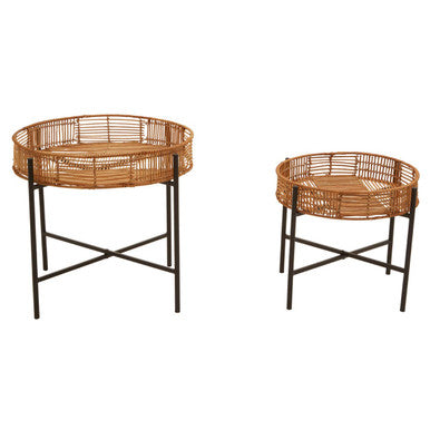 Stylish Orsina Side Tables in Rattan and Metal for a Modern Living Space