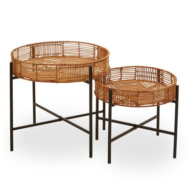 Orsina Side Tables in rattan and metal, featuring a stylish round design for modern living spaces