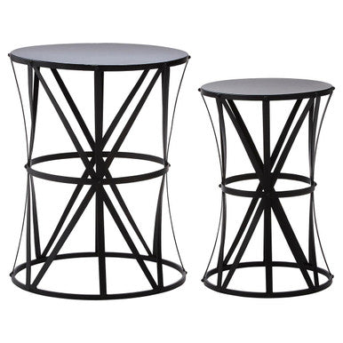 Avantis Set Of 2 Cross Design Black Side Tables Orsina
