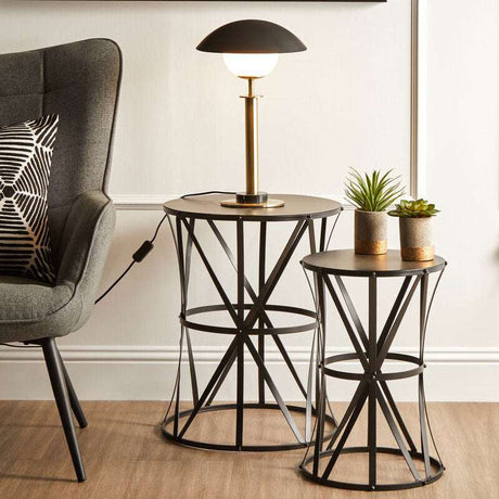Avantis Set Of 2 Cross Design Black Side Tables Orsina